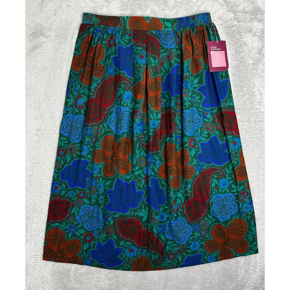 VTG 90s Floral Paisley Pleated Midi Skirt Jewel Botanical Dark Mori Prairie - L